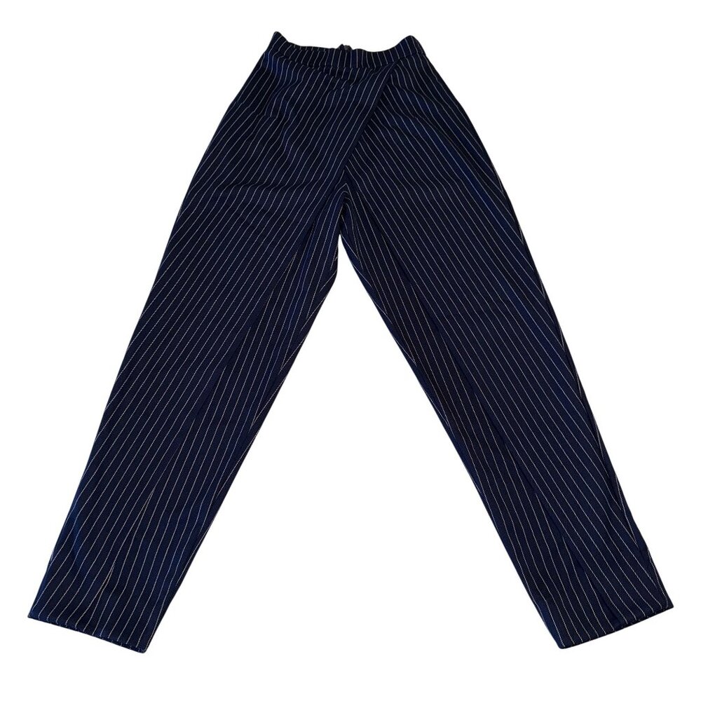 Solace London Novin Navy Blue Pinstripe Trousers Pants Women's 2
